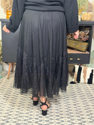 Black Lace Polka Dot Skirt