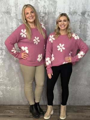 Flower Power Sweater - Berry