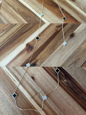 Long Black and Glitter Fleur Necklace