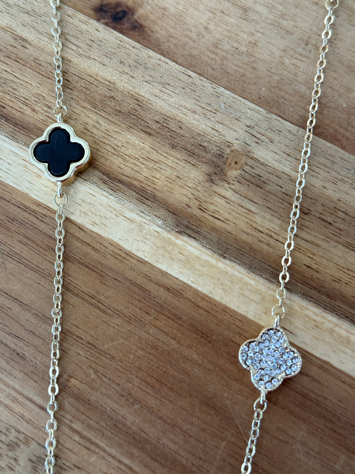 Long Black and Glitter Fleur Necklace