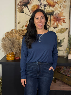 Bamboo Bubble Hem Top - Navy (Small - 3X)