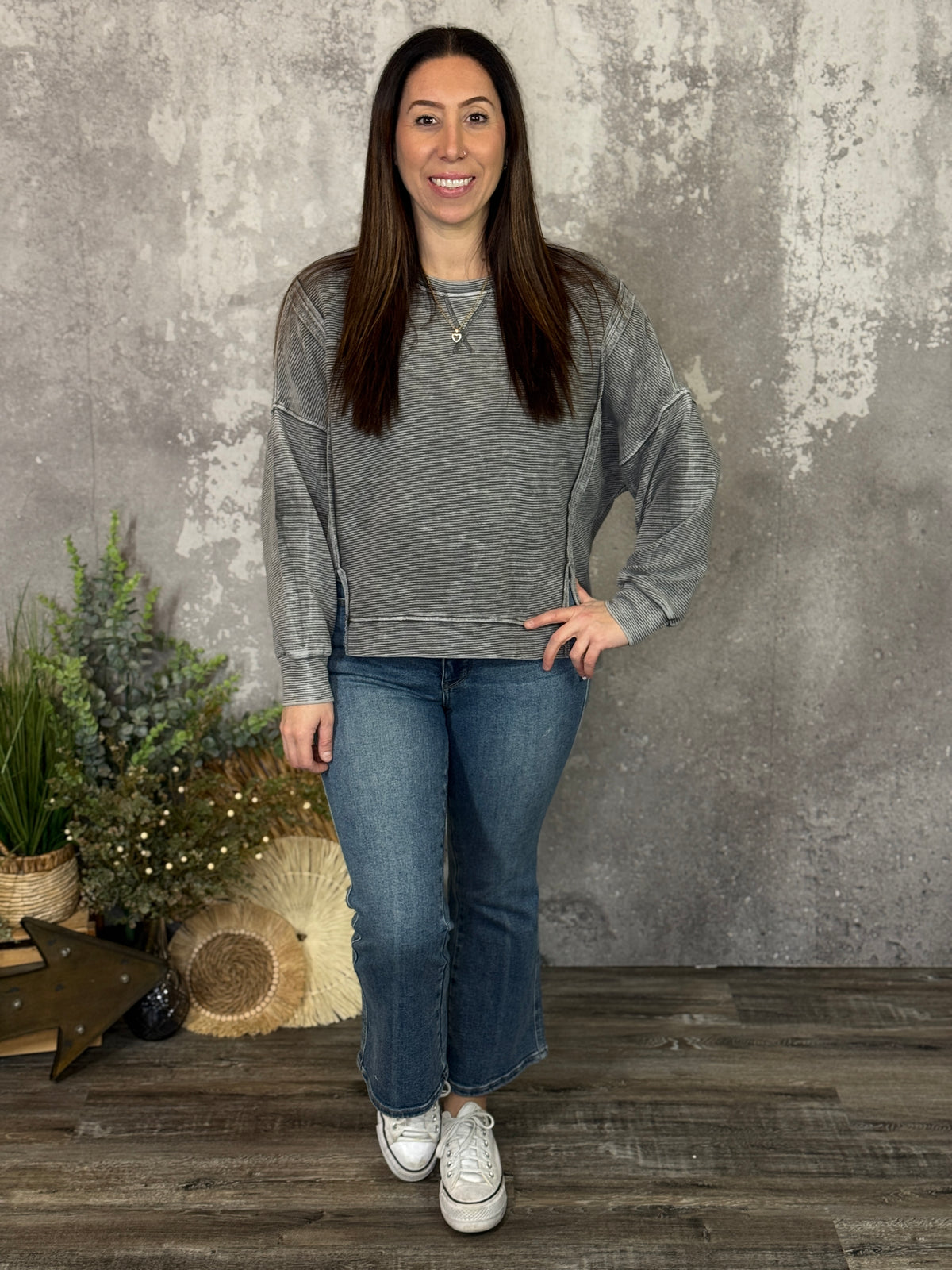 Grey Ribbed Sweatshirt