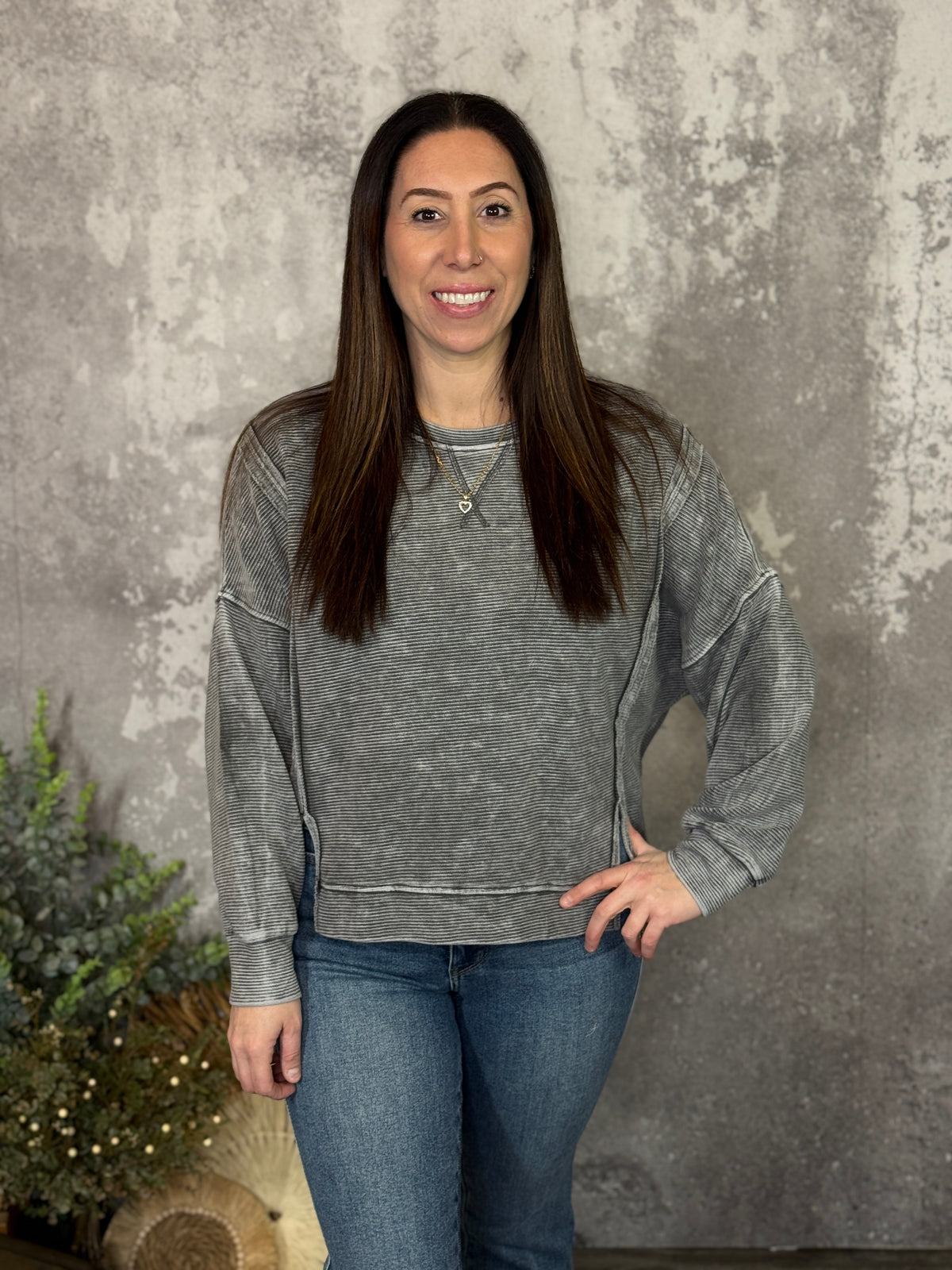 Grey Ribbed Sweatshirt