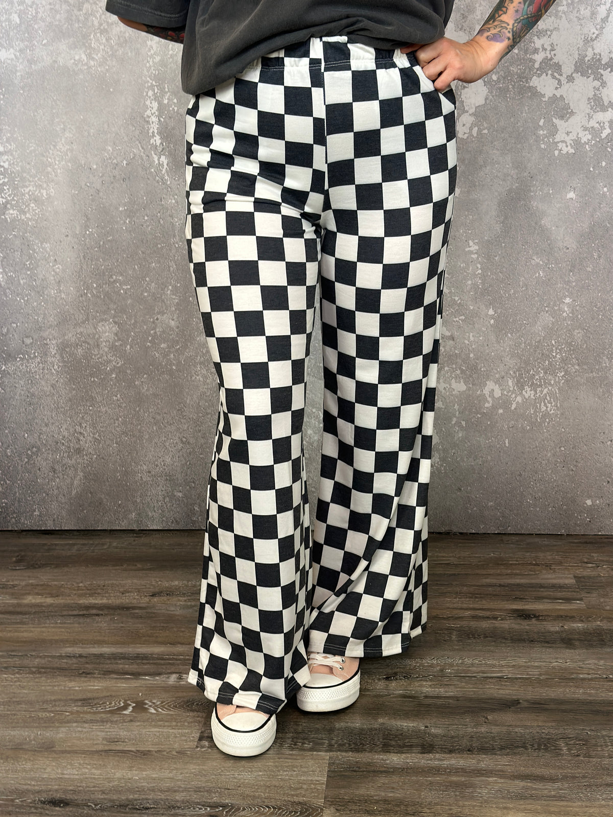 Charcoal Checker Straight Leg Pants