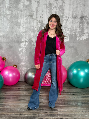 Pink Velvet Duster Coat - (XSmall - 3X) - BESTSELLER - FINAL SALE