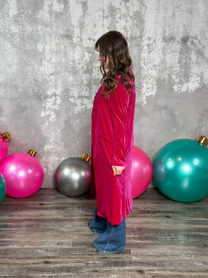 Pink Velvet Duster Coat - (XSmall - 3X) - BESTSELLER - FINAL SALE