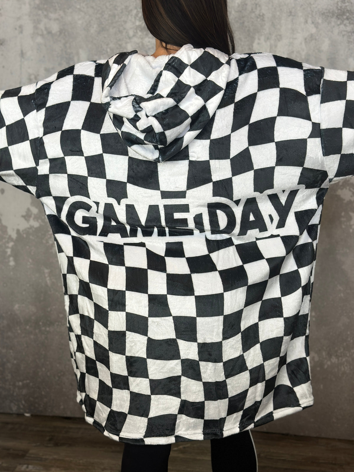 Black and White Checker Gameday Fan Wrap Wearable Blanket
