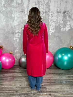 Pink Velvet Duster Coat - (XSmall - 3X) - BESTSELLER - FINAL SALE