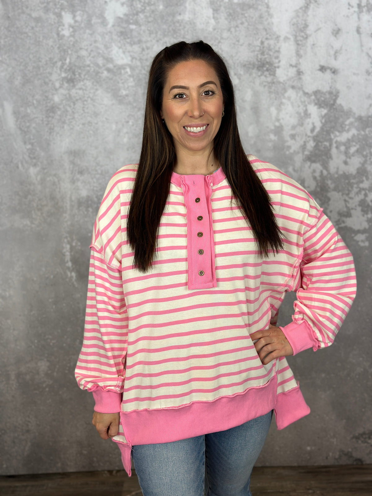 Pink Ivory Stripe Sweatshirt Top