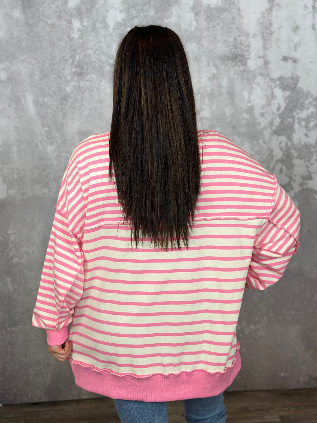 Pink Ivory Stripe Sweatshirt Top