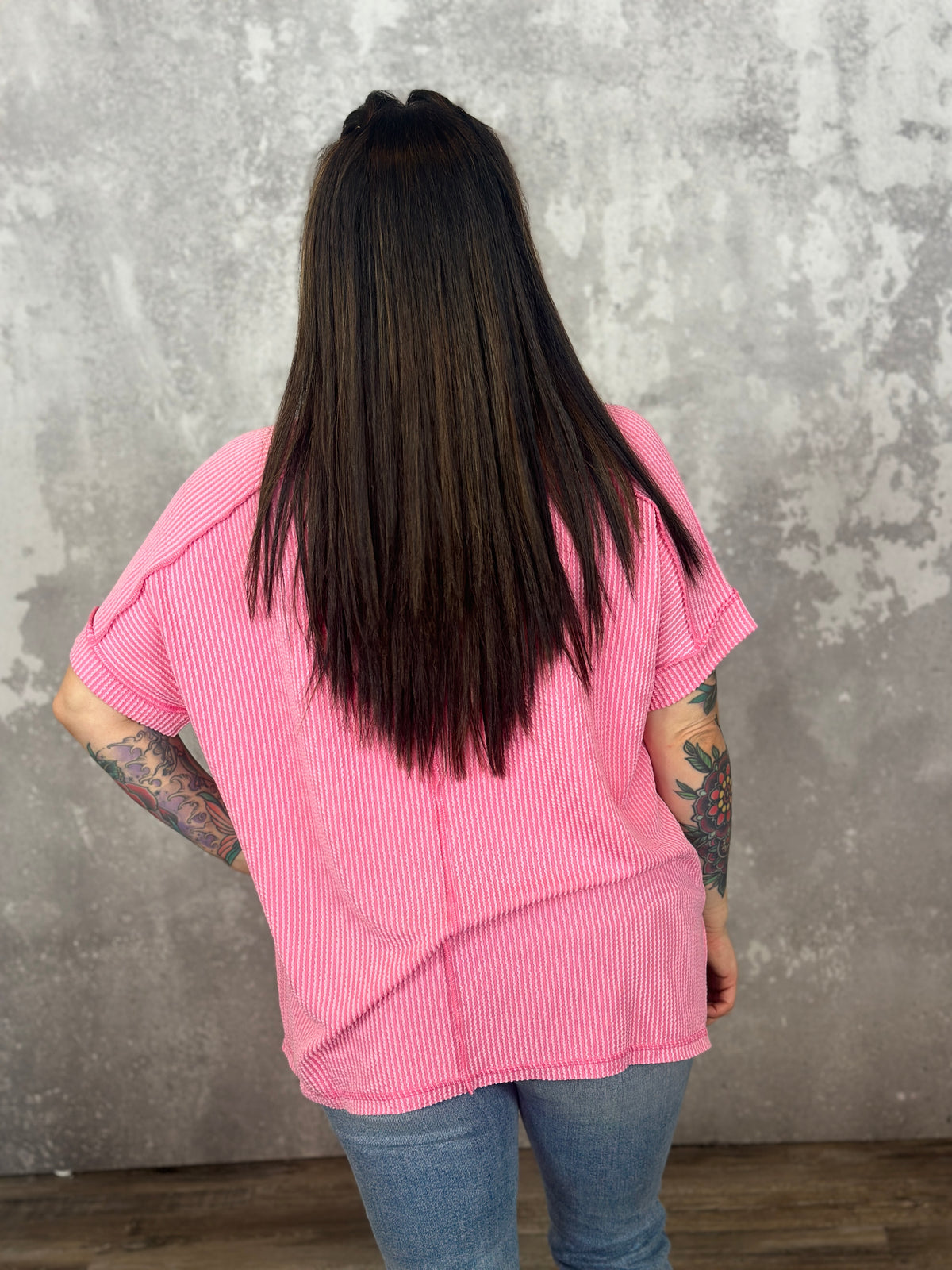 Soft Ribbed Short Sleeve Vneck Top - Pink RESTOCK - FINAL SALE