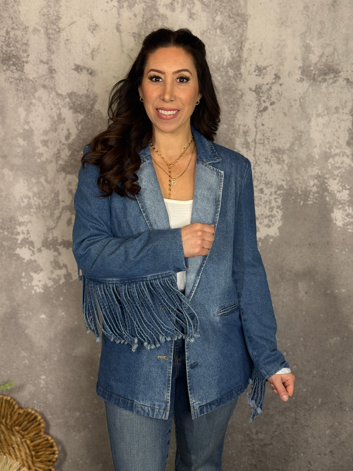 Denim Fringe Blazer