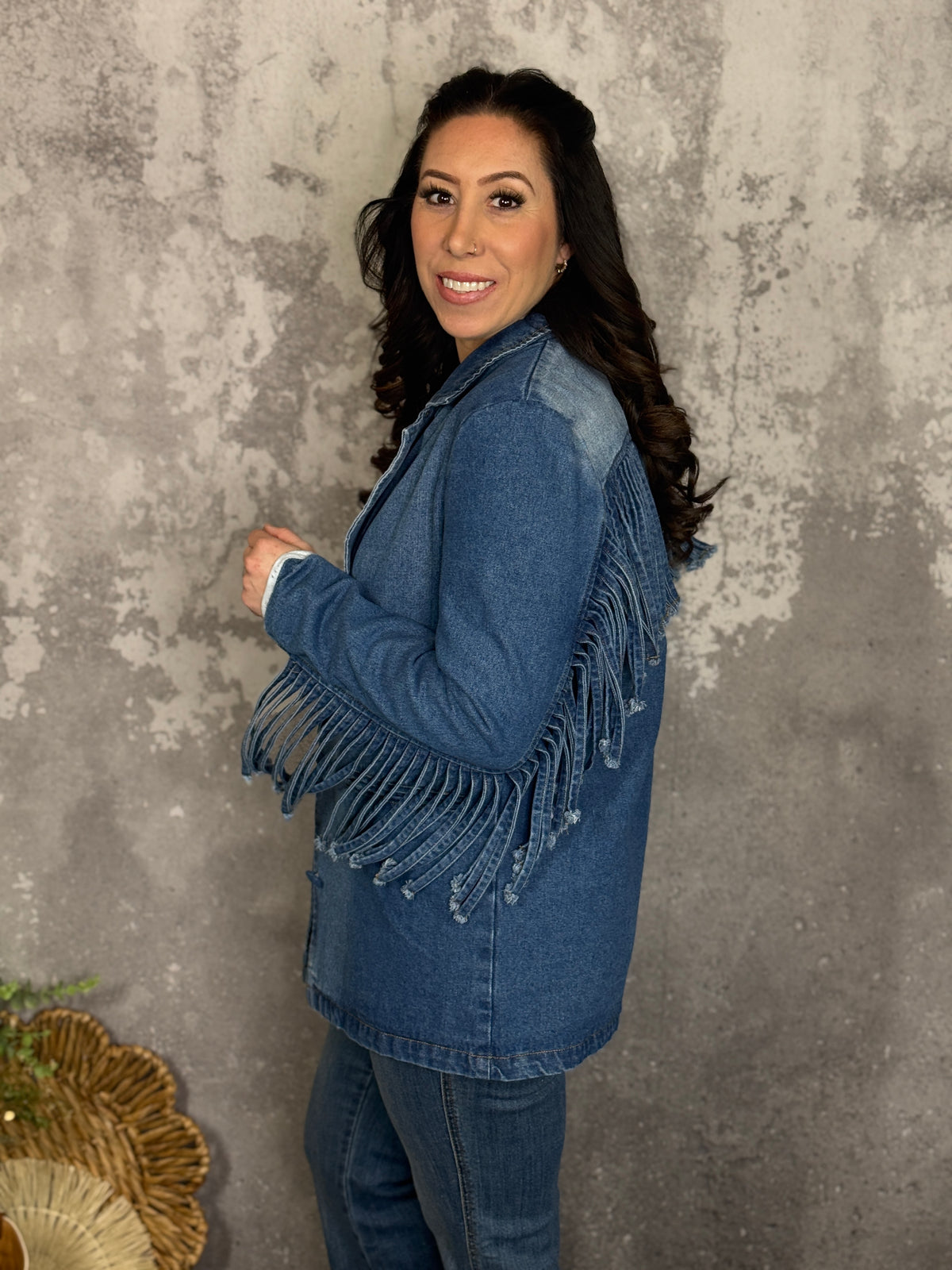 Denim Fringe Blazer