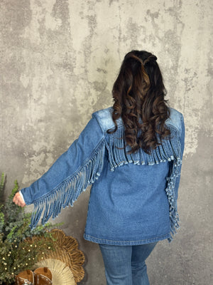 Denim Fringe Blazer