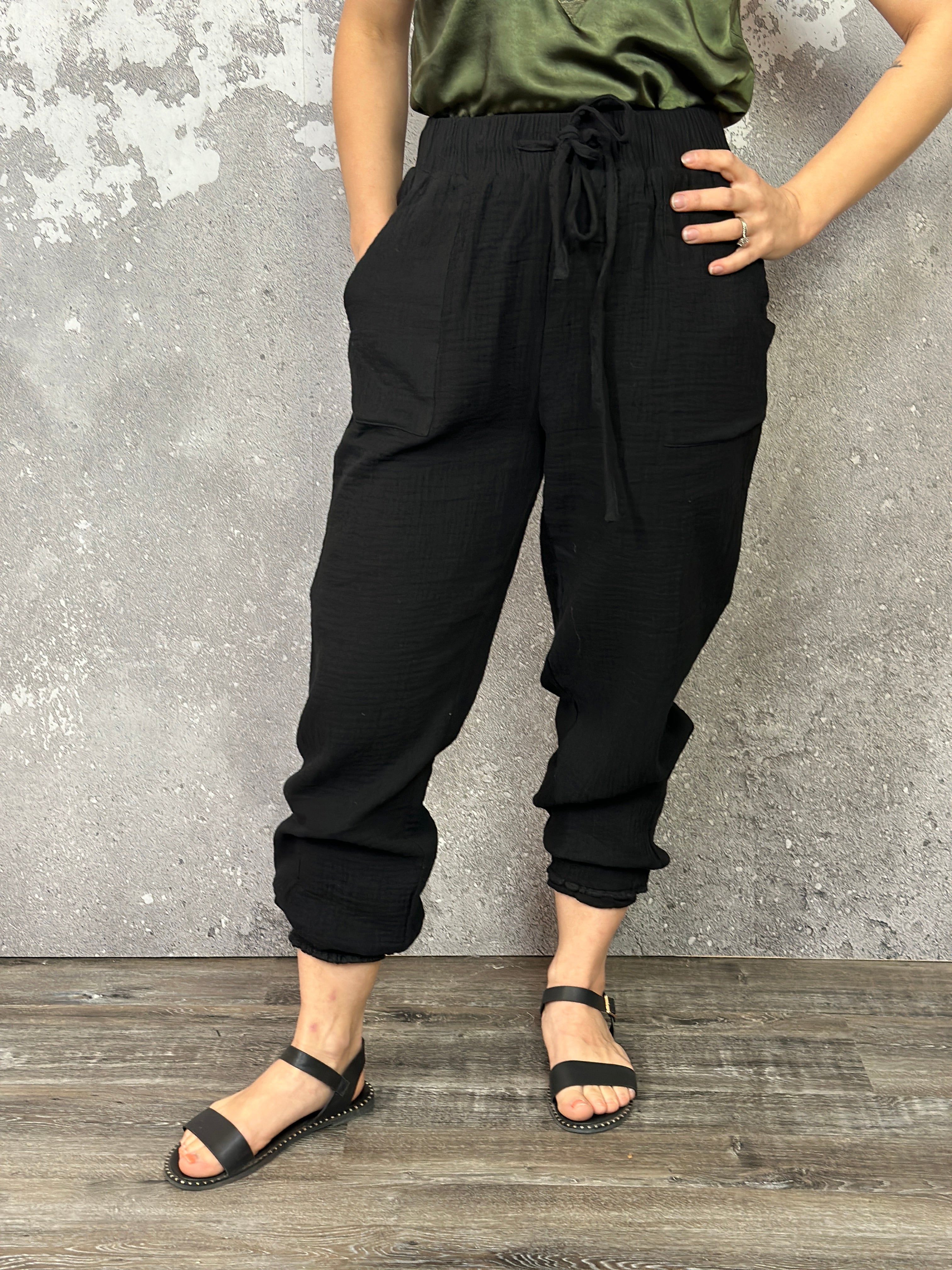 Rachelle Cotton Gauze Pants - Black (Small - 3X) - The Pink Porcupine ltd.