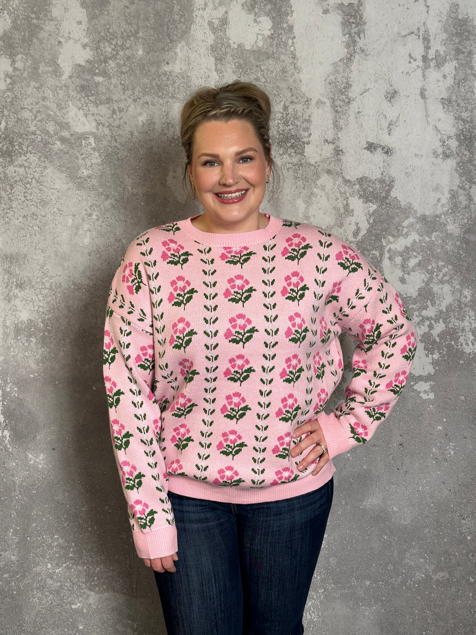 Pink Floral Sweater - FINAL SALE