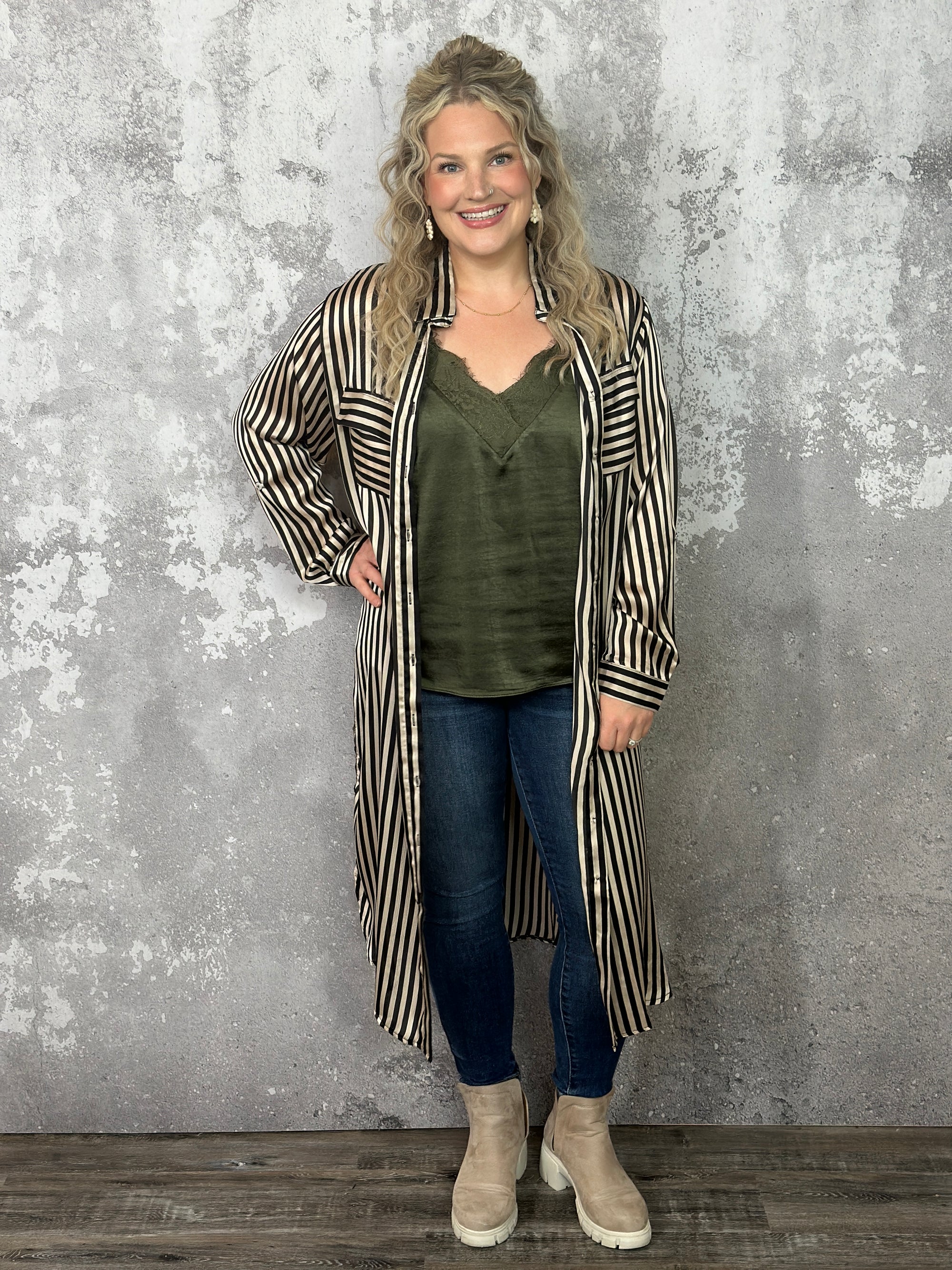 Stripe Duster - Black/Cream