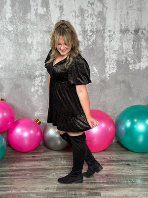 Black Velvet Multicolor Sparkle Dress - FINAL SALE