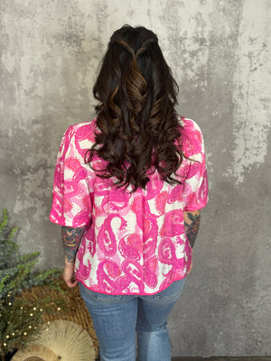 Pink Watercolor Paisly Top (Small - 2X)