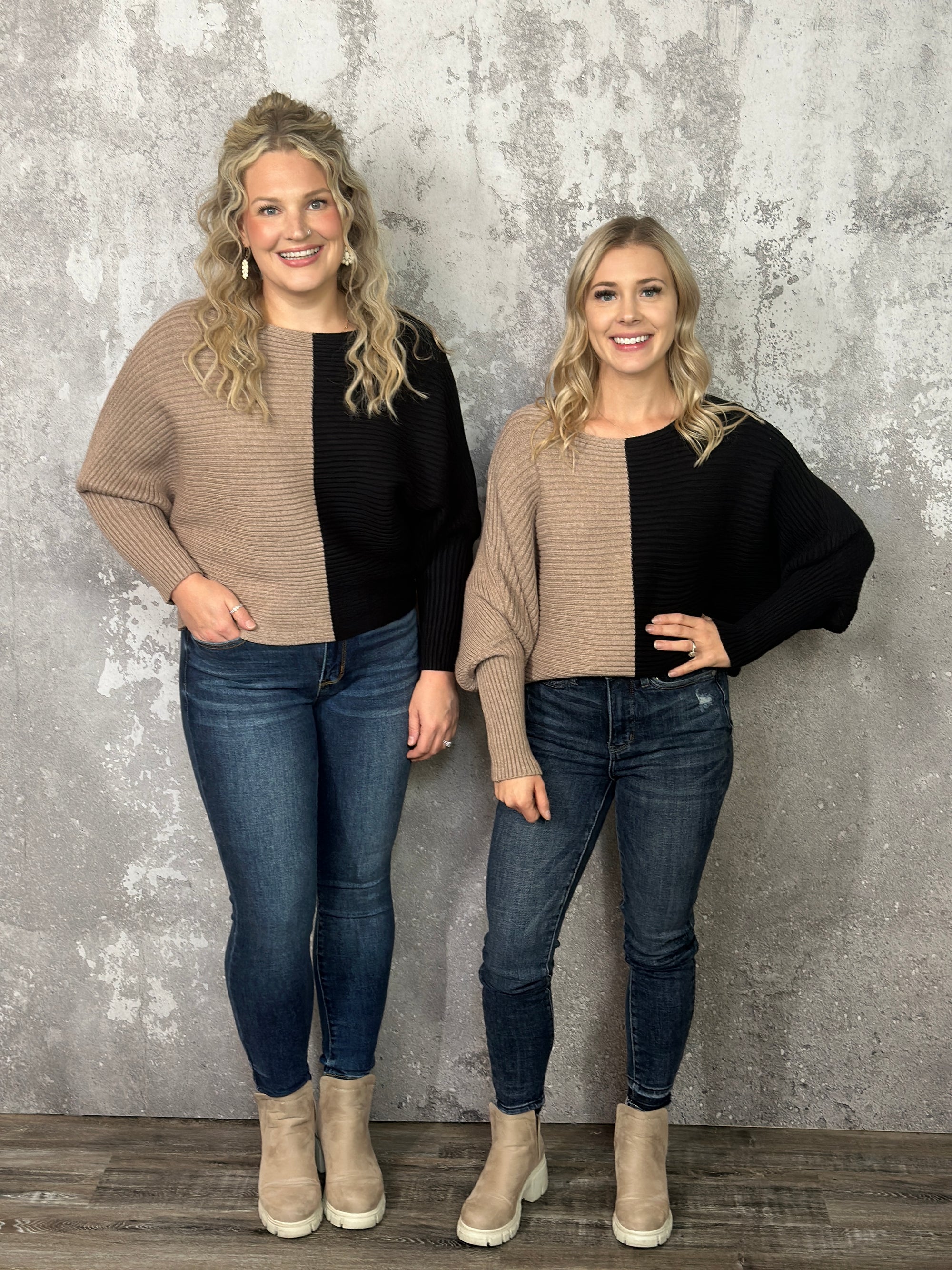 Ribbed Colorblock Dolman Sweater