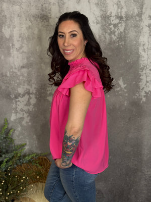 Pink Pleated Ruffle Top