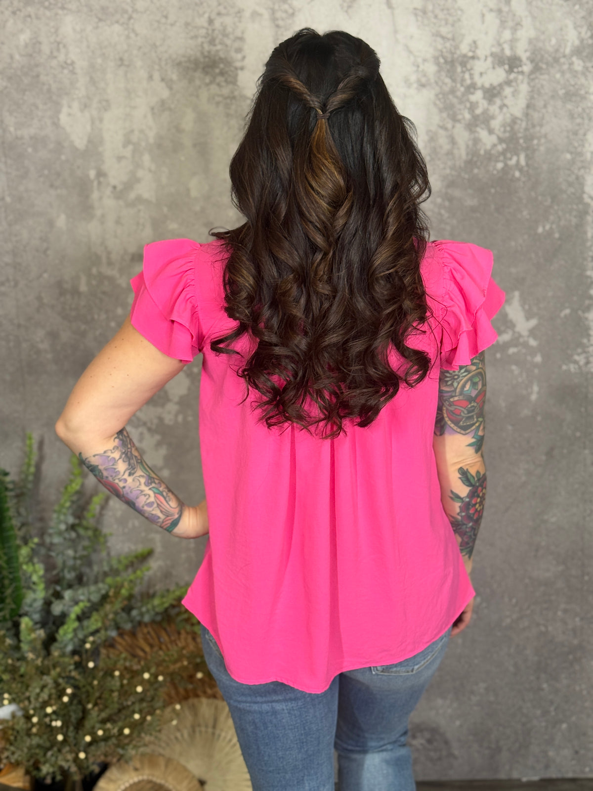 Pink Pleated Ruffle Top