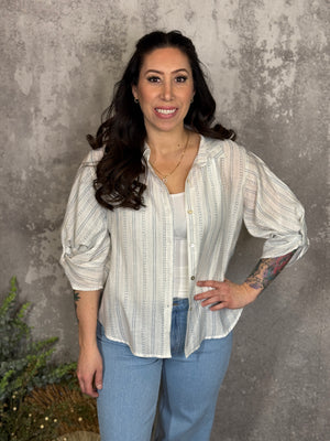 White Geo Stripe Top