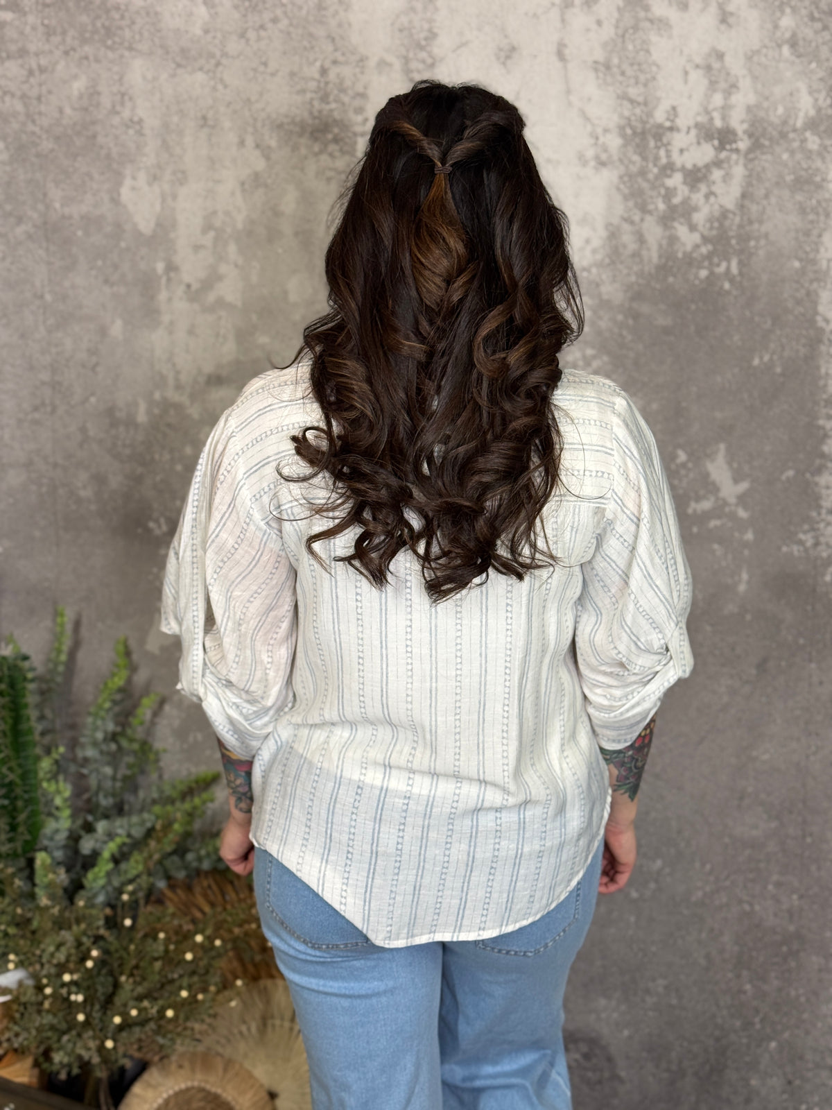 White Geo Stripe Top