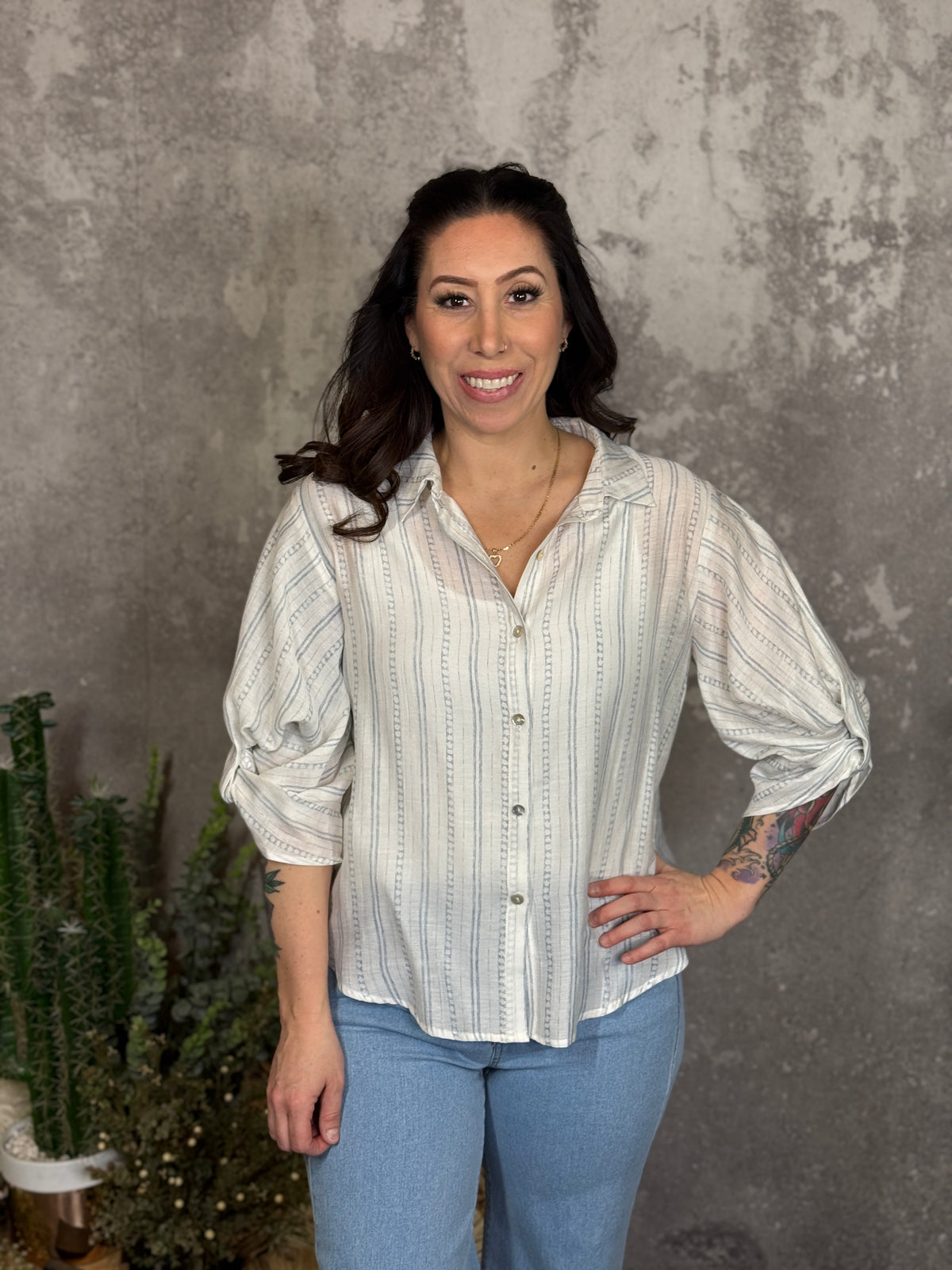 White Geo Stripe Top