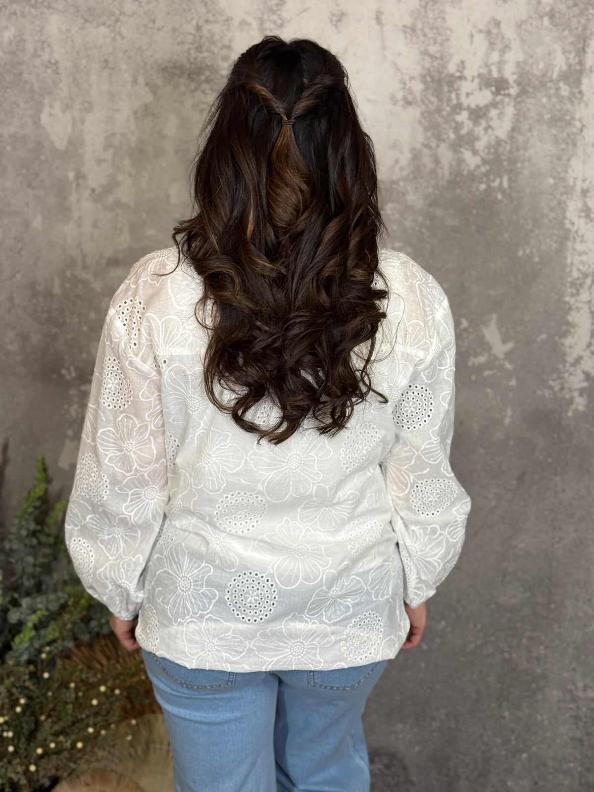 White Floral Embroidered Laser Cut Blouse  - (Small - 3X)