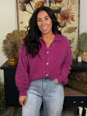 Magenta Sweeter Cardigan with Fun Buttons