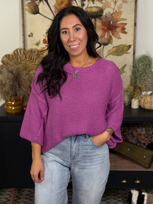 Short Sleeve Large Knit Sweater - Orchid
