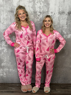 Buttery Shirley Lounge Set - Pink Christmas Tree (Small - 3X) RESTOCK