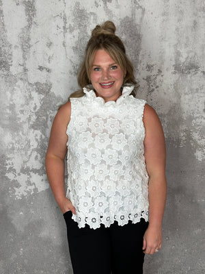 Bow Back Floral Lace Top - White