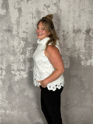 Bow Back Floral Lace Top - White
