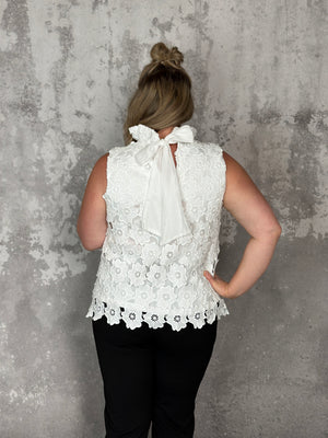 Bow Back Floral Lace Top - White