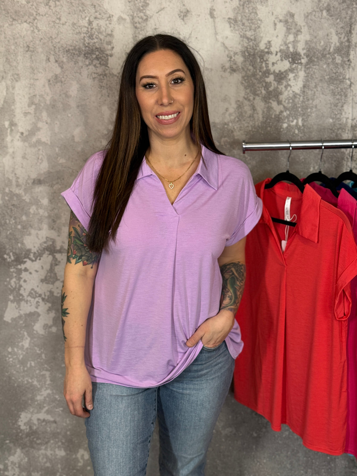 The Wrinkle Free Fairway Top - Lavender (Small - 3X)