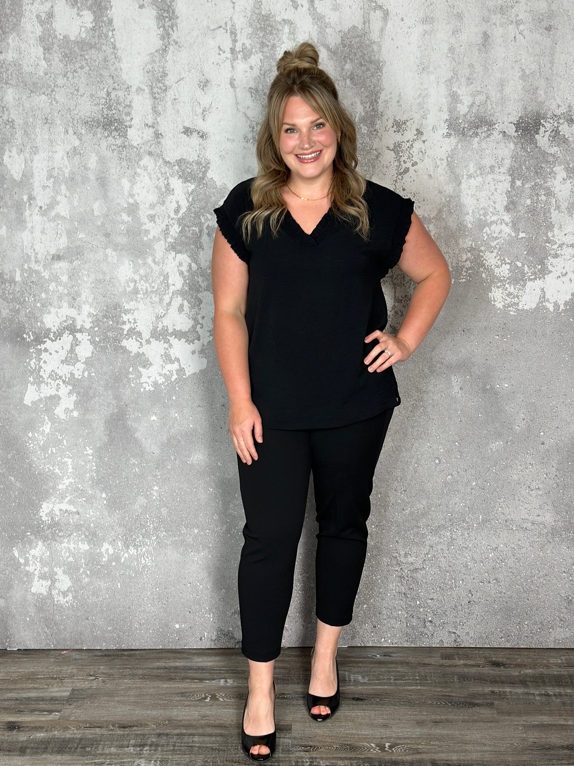 Pull On Straight Leg Crop Dress Pant - Black (Small - 3X)