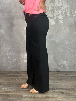 Hyperstretch Colored Wide Leg Mid rise Pant - Black