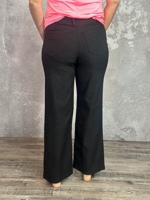 Hyperstretch Colored Wide Leg Mid rise Pant - Black