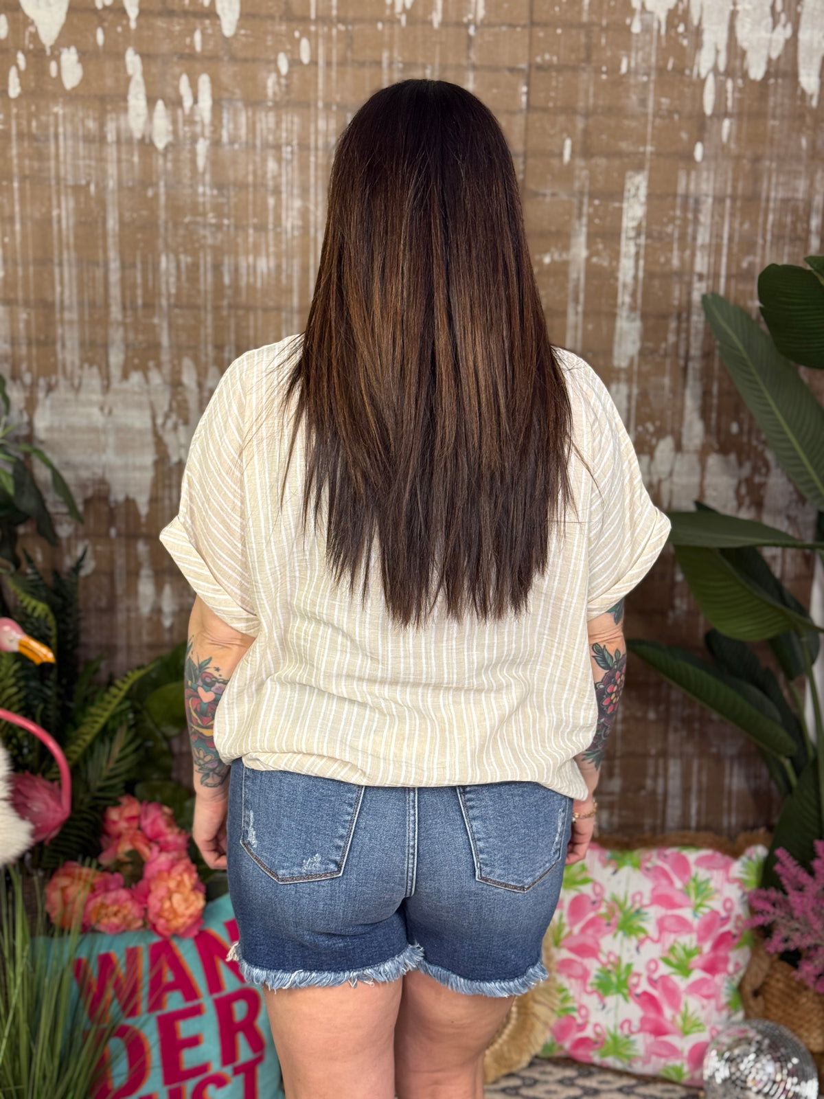 Taupe Stripe Front Tie Top