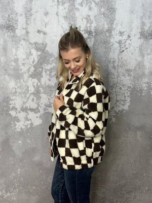 Brown Sherpa Checker Full Zip Jacket