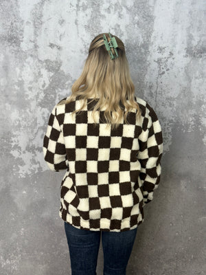 Brown Sherpa Checker Full Zip Jacket