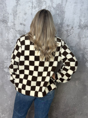 Brown Sherpa Checker Full Zip Jacket
