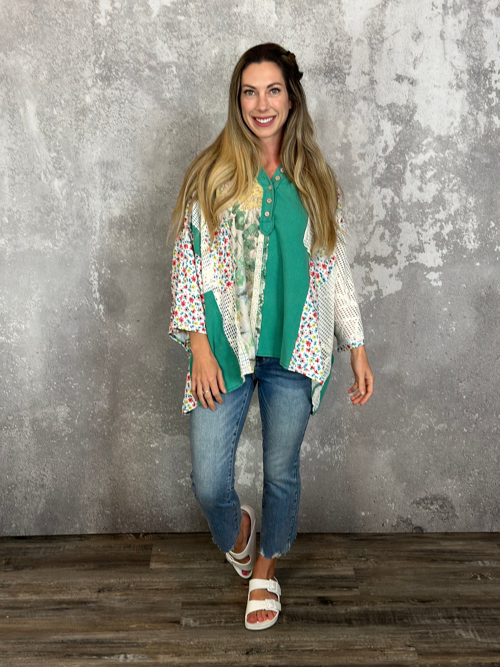 Jade Patch 3/4 Sleeve Hooded Top