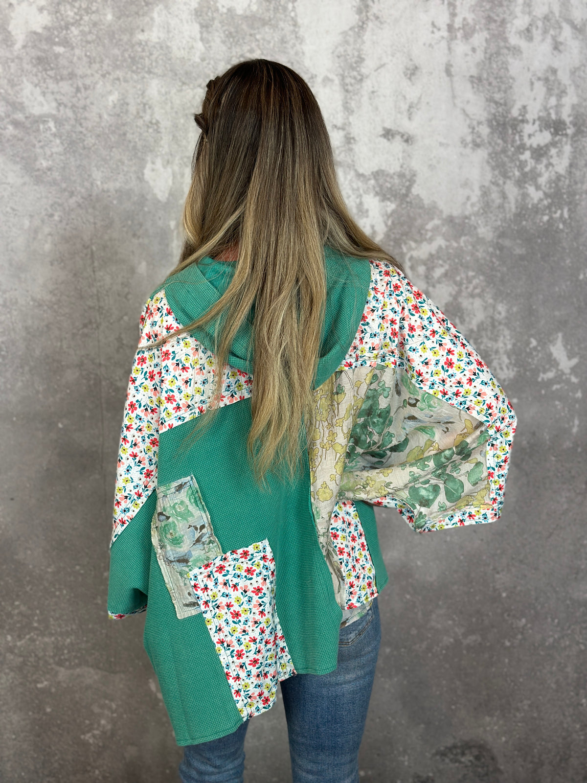 Jade Patch 3/4 Sleeve Hooded Top