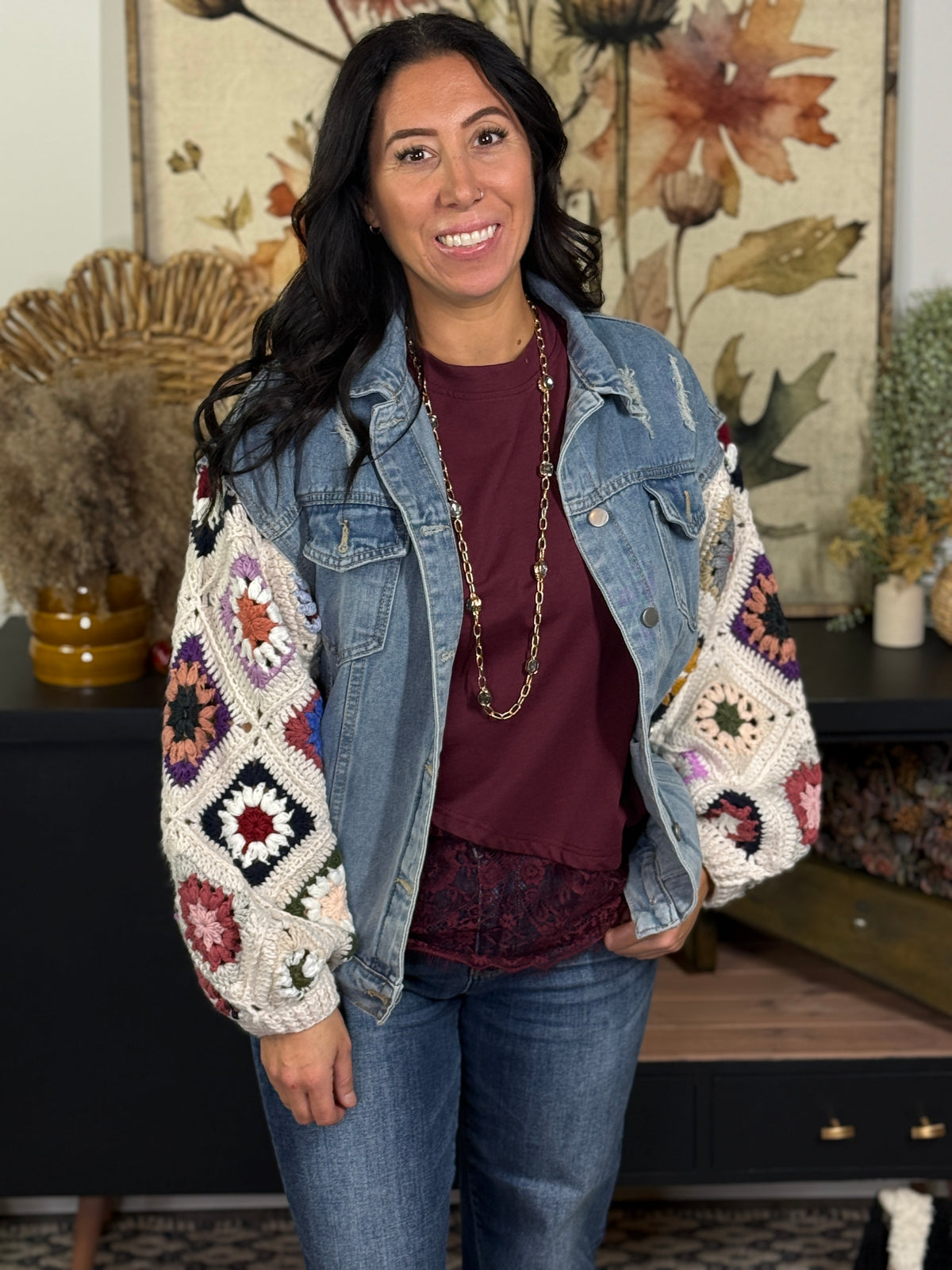Granny Square Denim Jacket