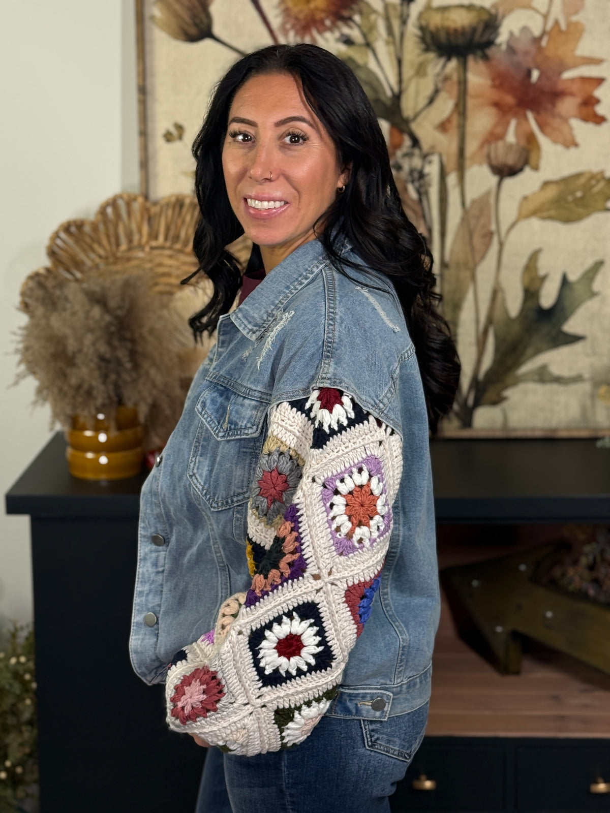 Granny Square Denim Jacket