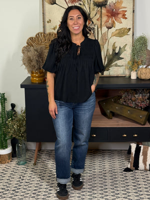 Pleated Blouse - Black (Small - 2X)