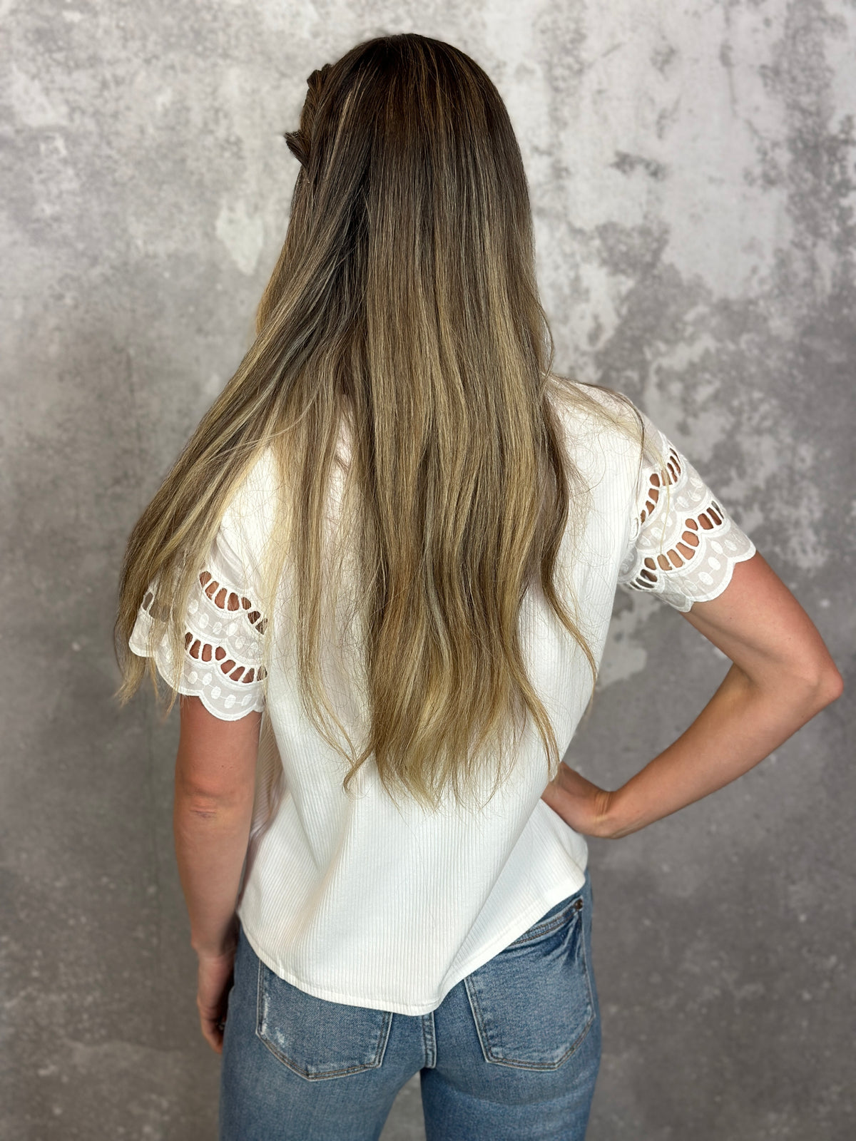 Ivory Lace Sleeve Tee (Small - 3X)